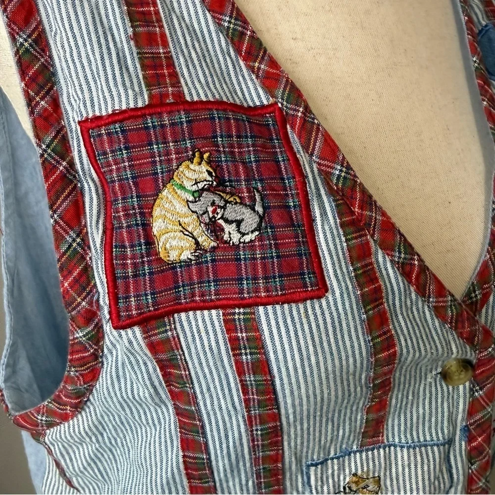 Casey & Max Vintage Cat & Heart Patchwork Vest – Size M